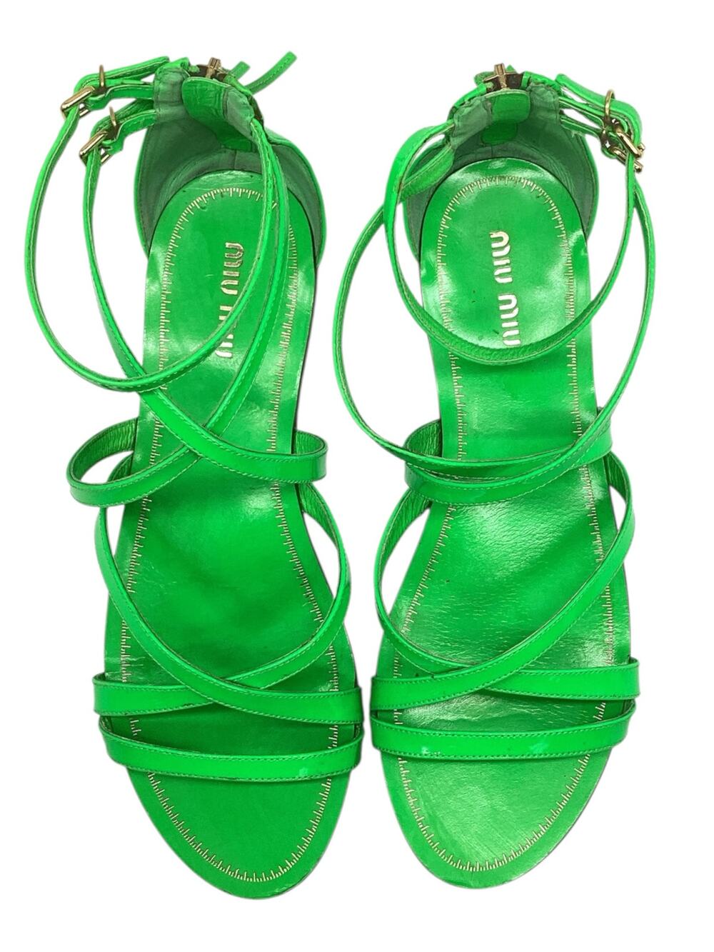 Miu Miu Strappy Sandals Womenโs Size 8.5 Vernice Fluo in Neon Green